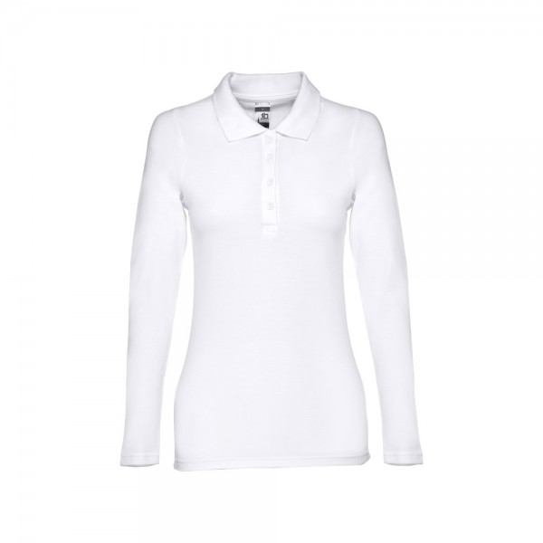 THC BERN WOMEN WH. Polo da donna a manica lunga in cotone cardato - Bianco