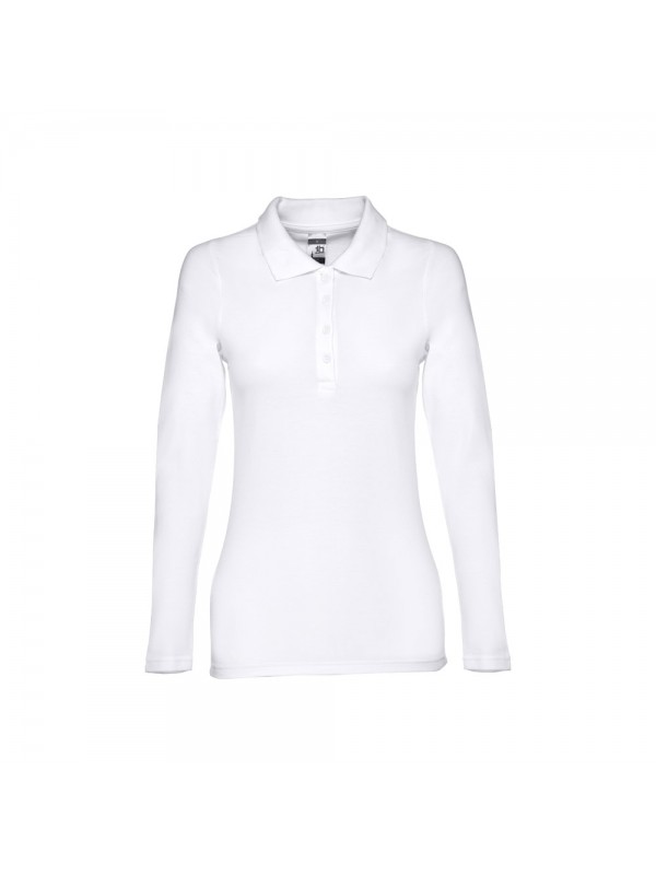 THC BERN WOMEN WH. Polo da donna a manica lunga in cotone cardato - Bianco THC BERN WOMEN WH. Polo da donna a manica lunga in cotone cardato - Bianco