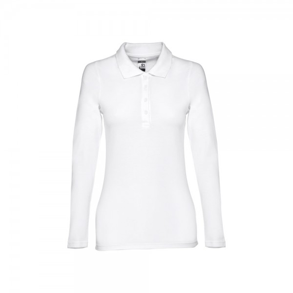 THC BERN WOMEN WH. Polo da donna a manica lunga in cotone cardato - Bianco
