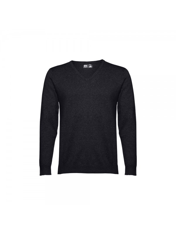 THC MILAN. Pullover da uomo con scollo a V in cotone e poliammide - Nero THC MILAN. Pullover da uomo con scollo a V in cotone e poliammide - Nero