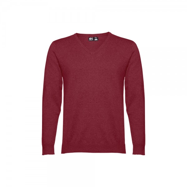 THC MILAN. Pullover da uomo con scollo a V in cotone e poliammide - Bordeaux