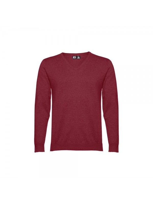 THC MILAN. Pullover da uomo con scollo a V in cotone e poliammide - Bordeaux
