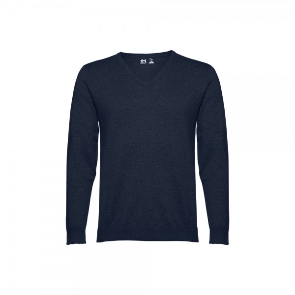 THC MILAN. Pullover da uomo con scollo a V in cotone e poliammide - Blu scuro