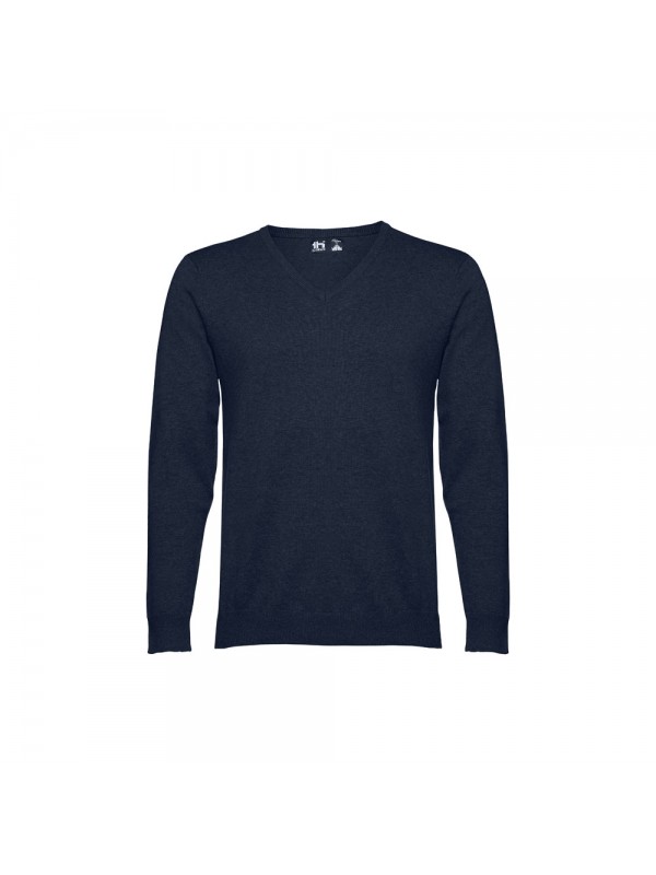THC MILAN. Pullover da uomo con scollo a V in cotone e poliammide - Blu scuro THC MILAN. Pullover da uomo con scollo a V in cotone e poliammide - Blu scuro