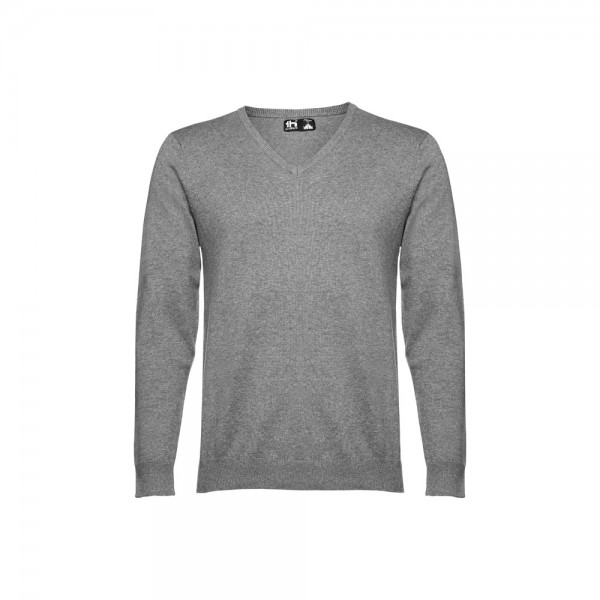 THC MILAN. Pullover da uomo con scollo a V in cotone e poliammide - Grigio mélange
