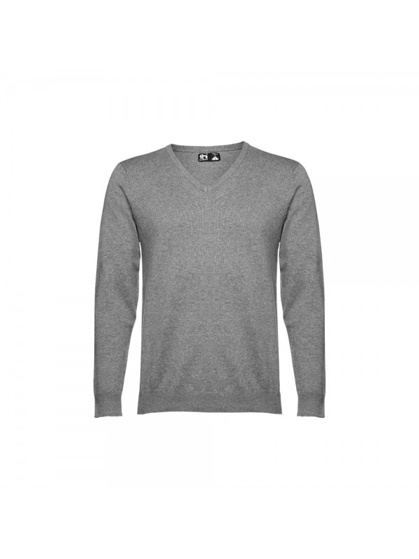 THC MILAN. Pullover da uomo con scollo a V in cotone e poliammide - Grigio mélange