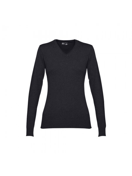 THC MILAN WOMEN. Pullover da donna con scollo a V in cotone e poliammide - Nero THC MILAN WOMEN. Pullover da donna con scollo a V in cotone e poliammide - Nero