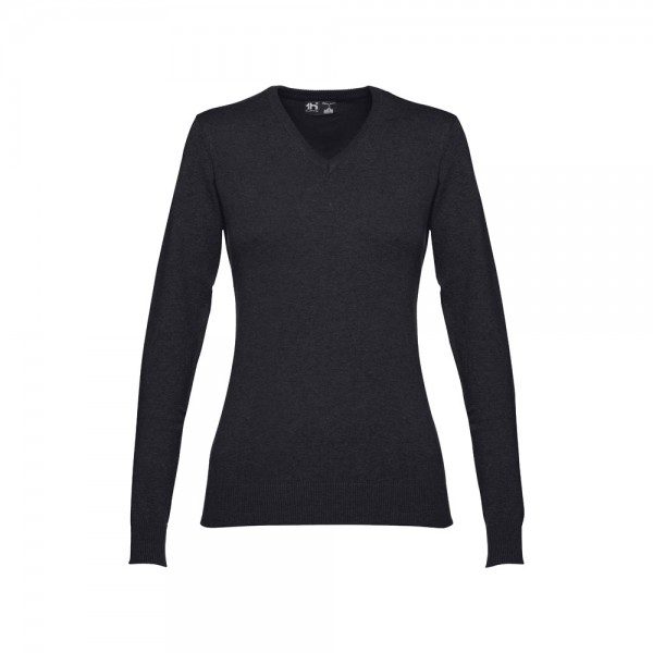 THC MILAN WOMEN. Pullover da donna con scollo a V in cotone e poliammide - Nero