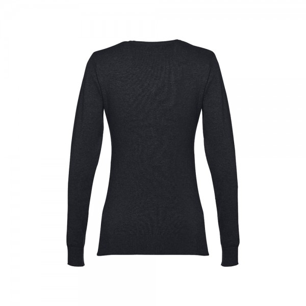THC MILAN WOMEN. Pullover da donna con scollo a V in cotone e poliammide - Nero