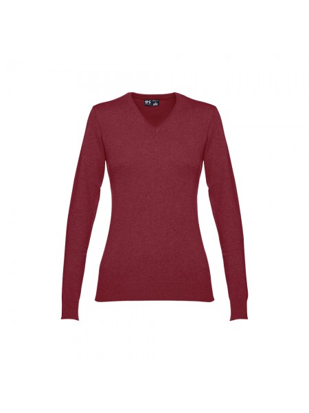 THC MILAN WOMEN. Pullover da donna con scollo a V in cotone e poliammide - Bordeaux