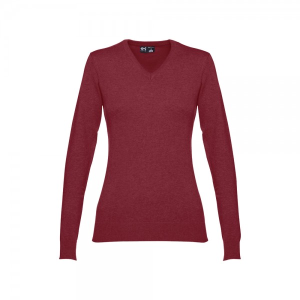 THC MILAN WOMEN. Pullover da donna con scollo a V in cotone e poliammide - Bordeaux