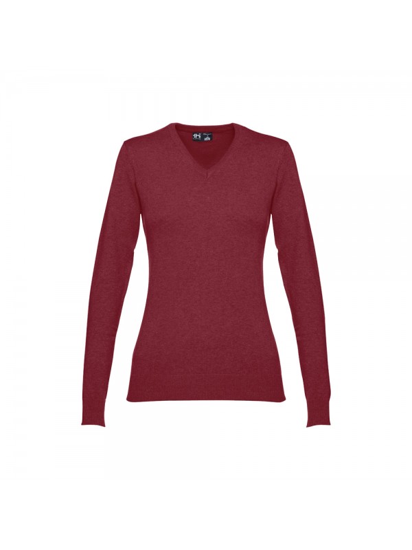 THC MILAN WOMEN. Pullover da donna con scollo a V in cotone e poliammide - Bordeaux