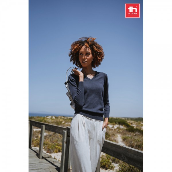 THC MILAN WOMEN. Pullover da donna con scollo a V in cotone e poliammide - Bordeaux