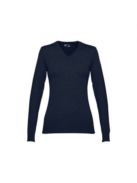 THC MILAN WOMEN. Pullover da donna con scollo a V in cotone e poliammide - Blu scuro THC MILAN WOMEN. Pullover da donna con scollo a V in cotone e poliammide - Blu scuro