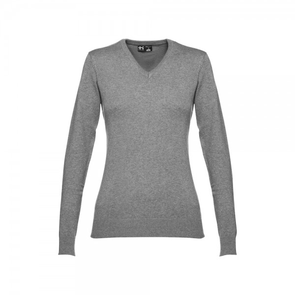 THC MILAN WOMEN. Pullover da donna con scollo a V in cotone e poliammide - Grigio mélange