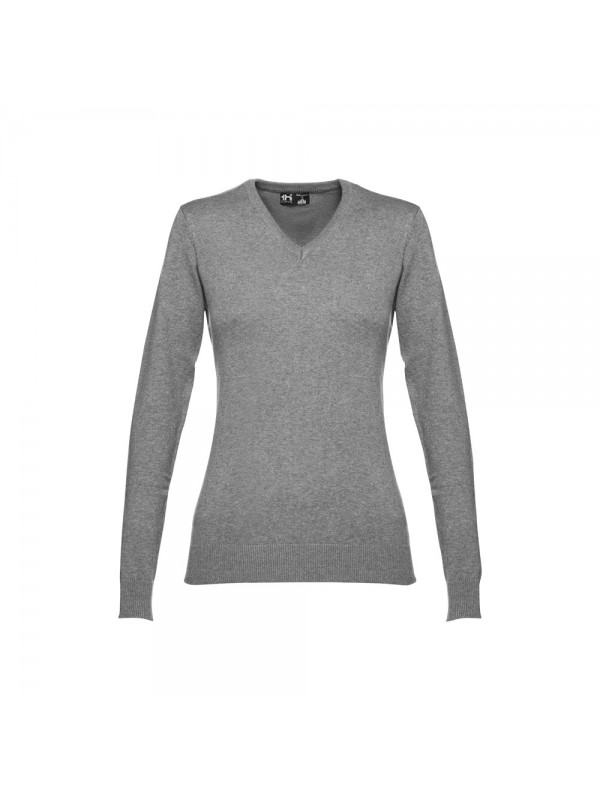 THC MILAN WOMEN. Pullover da donna con scollo a V in cotone e poliammide - Grigio mélange