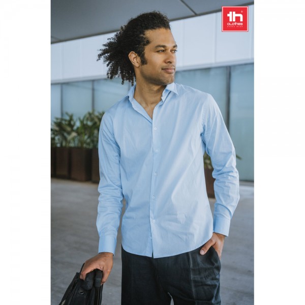 THC PARIS. Camicia da uomo in popeline a maniche lunghe - Azzurro