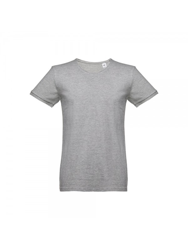 THC SAN MARINO. T-shirt da uomo a maniche corte in cotone piqué - Grigio chiaro mélange THC SAN MARINO. T-shirt da uomo a maniche corte in cotone piqué - Grigio chiaro mélange