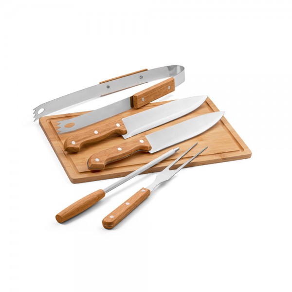FLARE. Set per il barbecue 5 utensili in legno e acciaio inox
