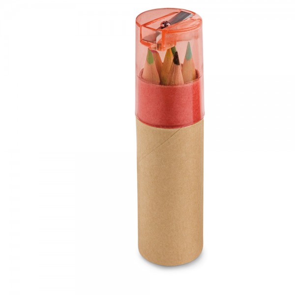 ROLS. Set di 6 matite colorate con temperino in confezione cilindrica