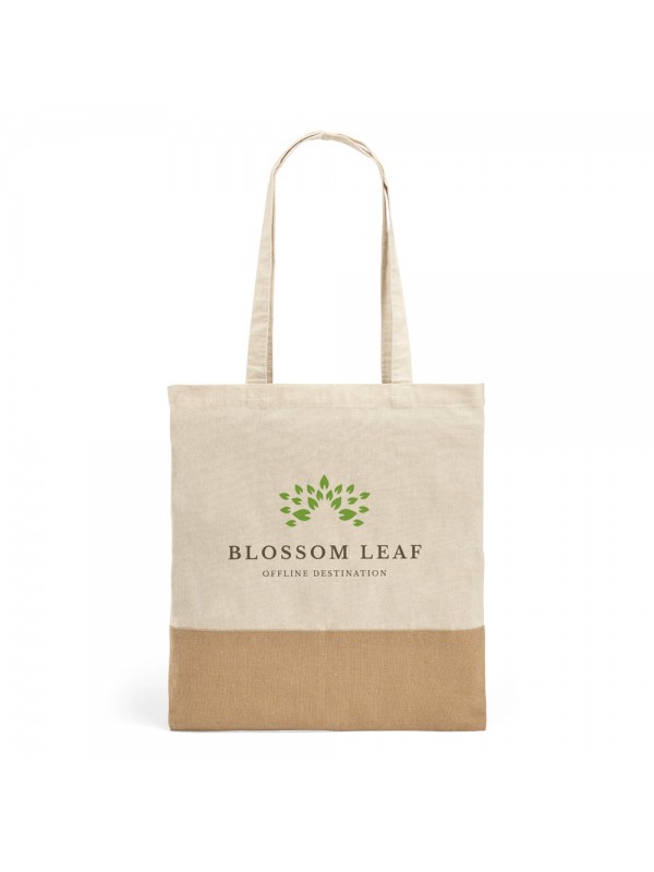 MERCAT. Borsa in cotone 100% (160 g/m²) con dettaglio in imitazione iuta MERCAT. Borsa in cotone 100% (160 g/m²) con dettaglio in imitazione iuta