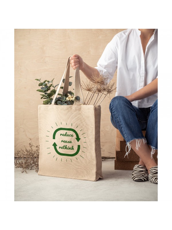 PADOVA. Borsa in juco (275 g/m²) con tasca interna 100% cotone (120 g/m²)