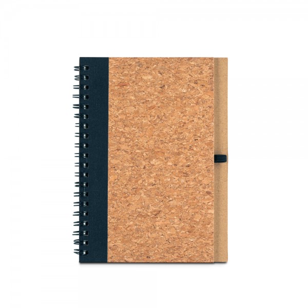 VICENTE. Block notes B6 con penna a sfera in sughero e poliestere riciclato (100% rPET)