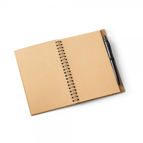 VICENTE. Block notes B6 con penna a sfera in sughero e poliestere riciclato (100% rPET)