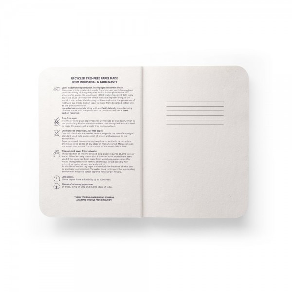 ORGANIC SEMI-RIGID. Block notes A5 con copertina semirigida fabbricata tramite materia organica degli elefanti (80%)