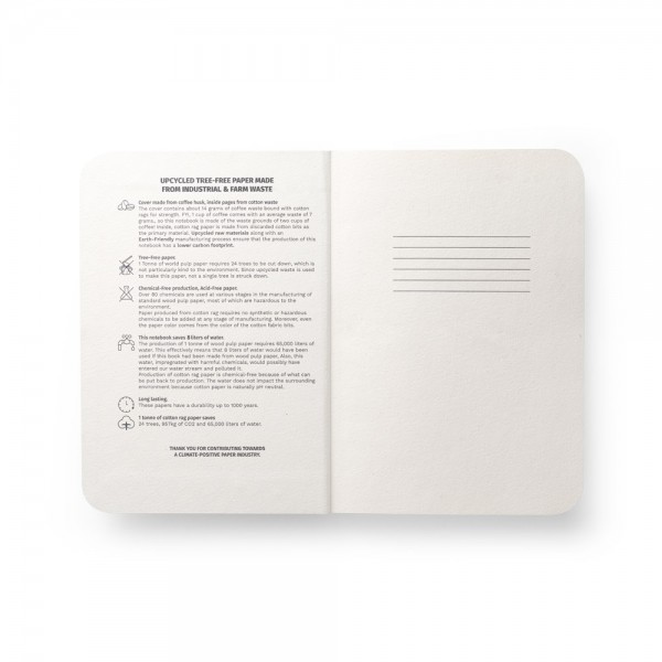 COFFEEPAD SEMI-RIGID. Block notes A5 con copertina semirigida fabbricata attraverso gli scarti della buccia di caffé (65%)