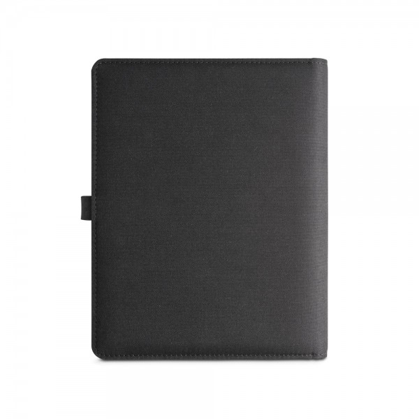 EMERGE A5 FOLDER. Cartella A5 in in poliestere riciclato (100% rPET) 300D con caricatore wireless