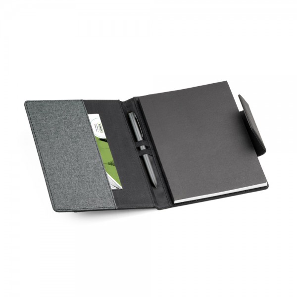 RUSSEL. Copertina in PU e tessuto in poliestere con block notes A5 con pagine semplici