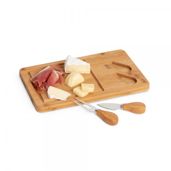 WOODS. Tagliere per formaggi in bambù con due utensili in acciaio inossidabile