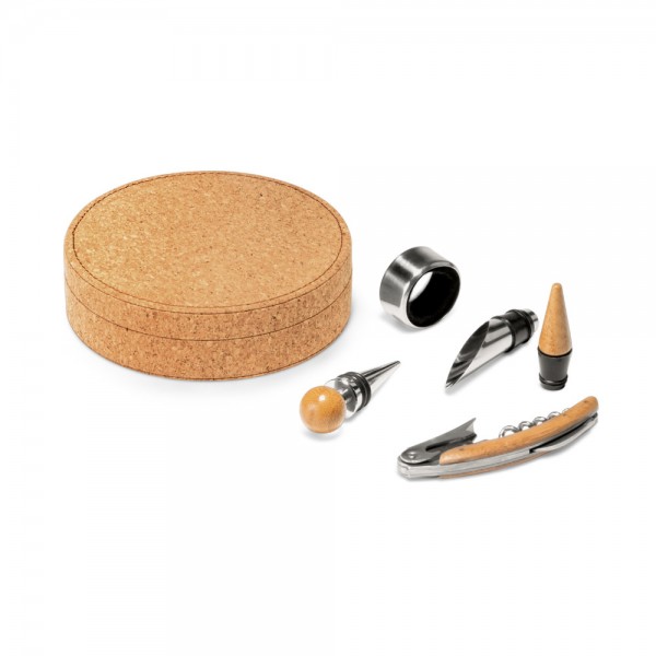 MORETO. Set da vino con 4 utensili in legno e metallo