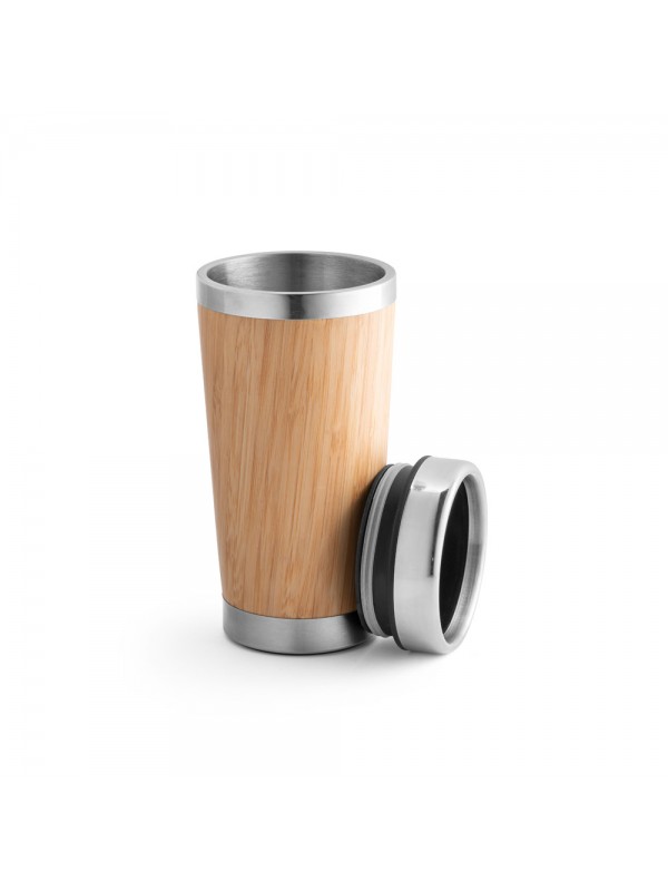 PIETRO. Bicchiere da viaggio in bambù e acciaio inox 500 mL