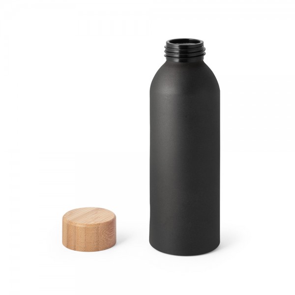 QUETA. Bottiglia in alluminio con coperchio in bambù 550 mL - Nero