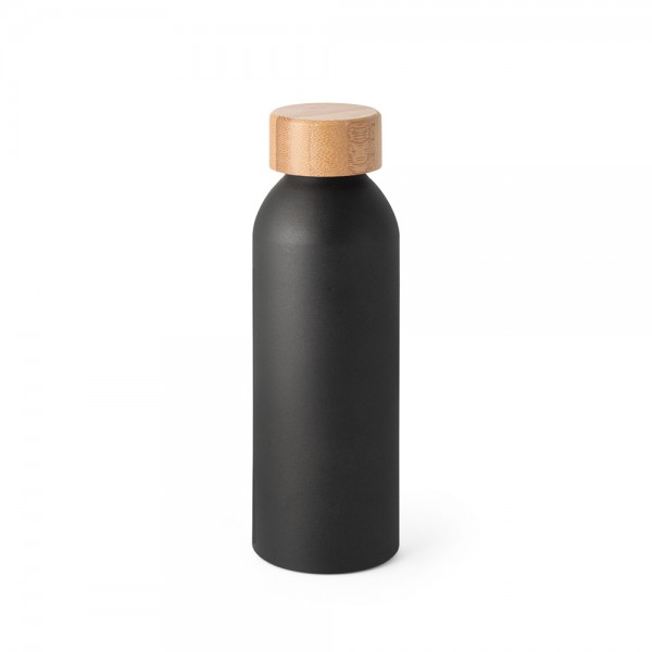 QUETA. Bottiglia in alluminio con coperchio in bambù 550 mL - Nero