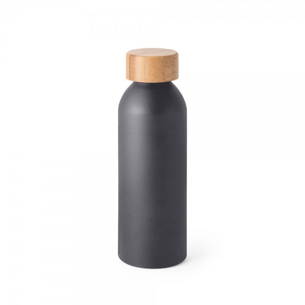 QUETA. Bottiglia in alluminio con coperchio in bambù 550 mL - Nero