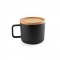 FANGIO. Tazza in ceramica da 230 mL con tappo e base in bambù