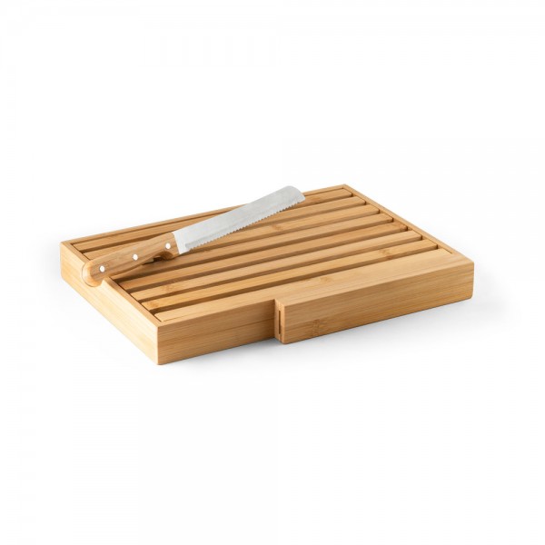 PASSARD. Tagliere per pane in bambù con coltello in acciaio inox