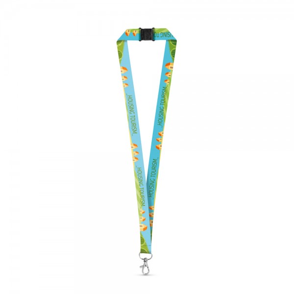 DOVER. Lanyard per sublimazione in poliestere riciclato (100% rPET) con moschettone