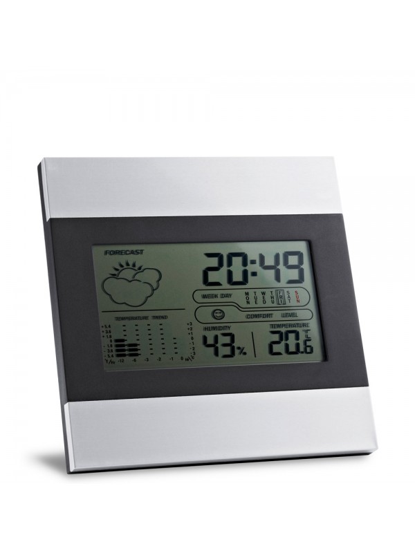 DENE. Stazione meteo da tavolo con schermo LCD in alluminio e ABS DENE. Stazione meteo da tavolo con schermo LCD in alluminio e ABS