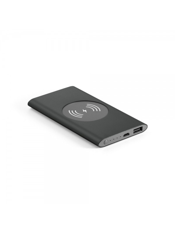 CASSINI. Power bank da 4'000 mAh con caricatore wireless da 5W in alluminio riciclato (100% rAL)