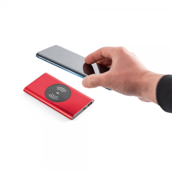 CASSINI. Power bank da 4'000 mAh con caricatore wireless da 5W in alluminio riciclato (100% rAL)