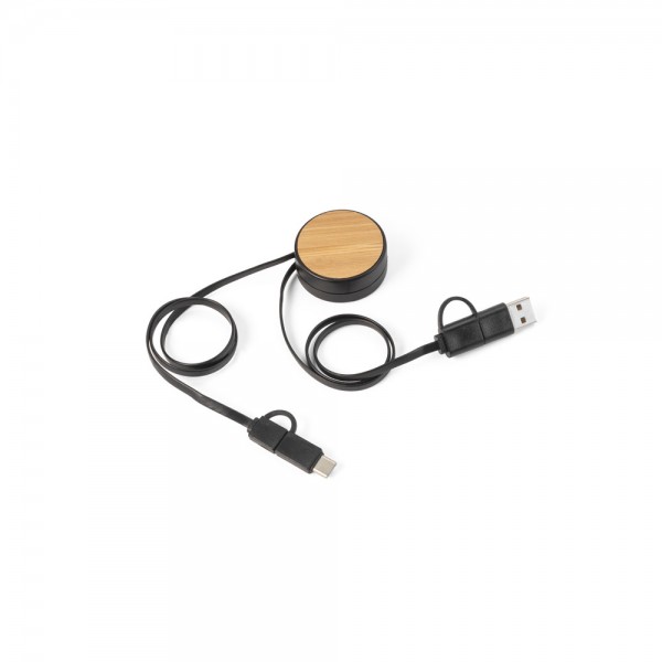 RUBINS. Cavo USB retrattile 6 in 1 in ABS riciclato (100% rABS) e bambù