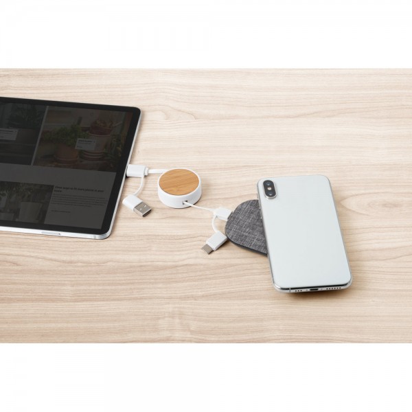RUBINS. Cavo USB retrattile 6 in 1 in ABS riciclato (100% rABS) e bambù