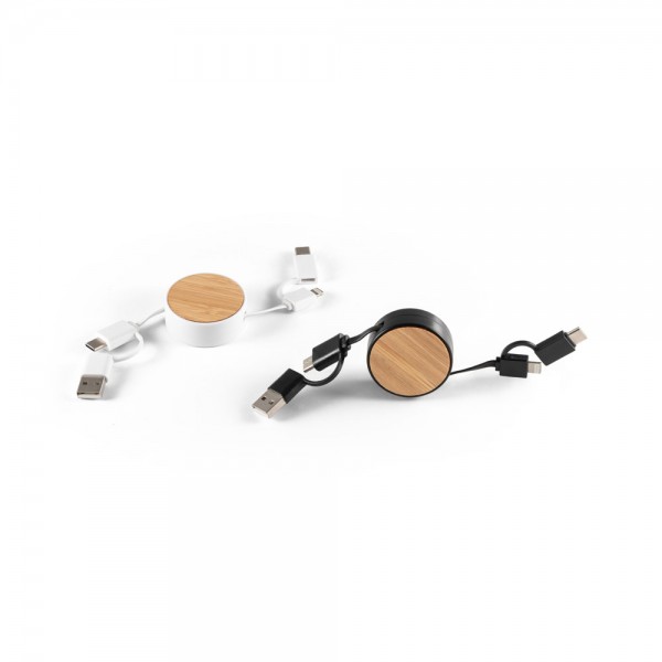 RUBINS. Cavo USB retrattile 6 in 1 in ABS riciclato (100% rABS) e bambù