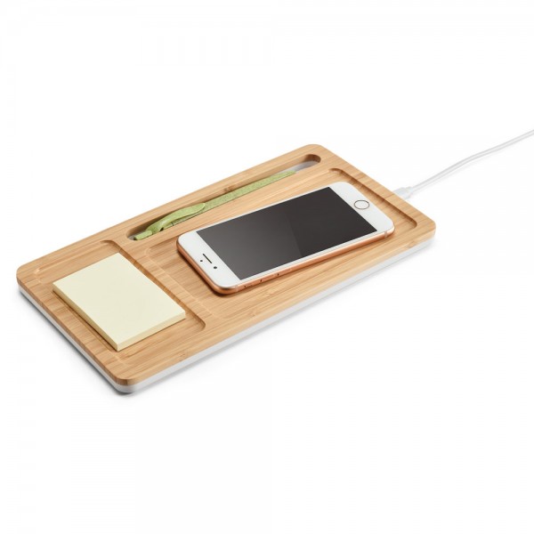 MOTT. Organizer da tavolo con caricatore wireless da 15W in bambù e ABS