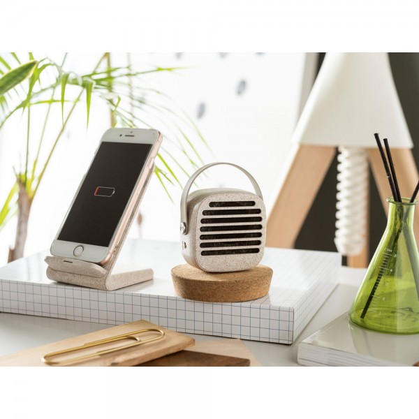 ENGLERT. Supporto per smartphone con caricatore wireless veloce da 10W in ABS riciclato (100% rABS) e fibra di paglia