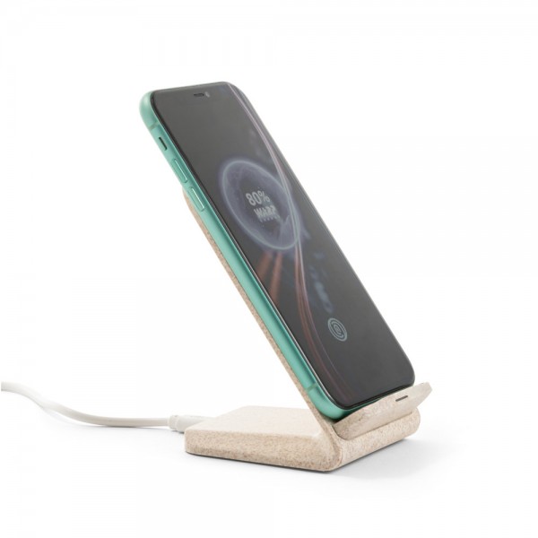 ENGLERT. Supporto per smartphone con caricatore wireless veloce da 10W in ABS riciclato (100% rABS) e fibra di paglia